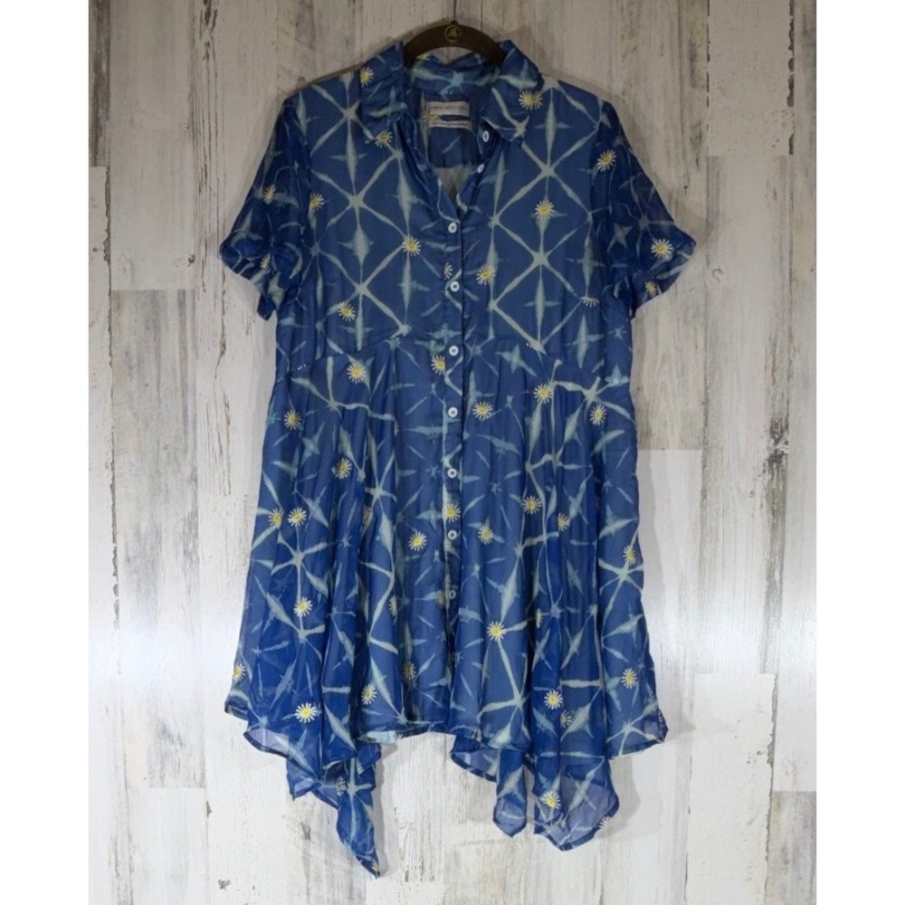 Urban Outfitters Ophelia Shirt Dress Medium Daisy Embroidered Asymmetric READ